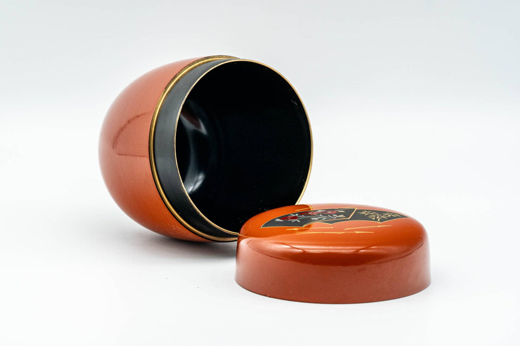 Japanese Natsume - Orange Gold Floral Lacquered Matcha Tea Caddy - 100ml