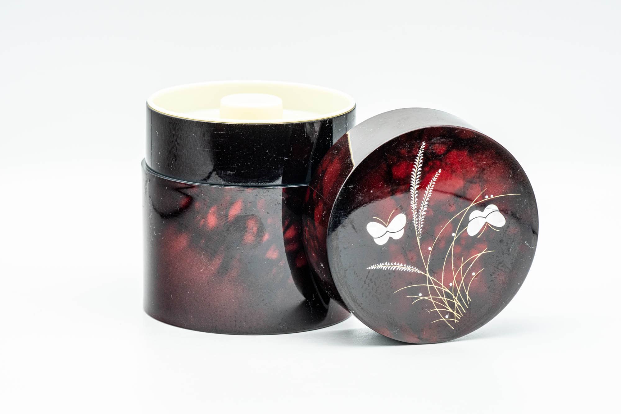 Japanese Chazutsu - Sparkling Butterflies Red Plastic Tea Canister - 300ml