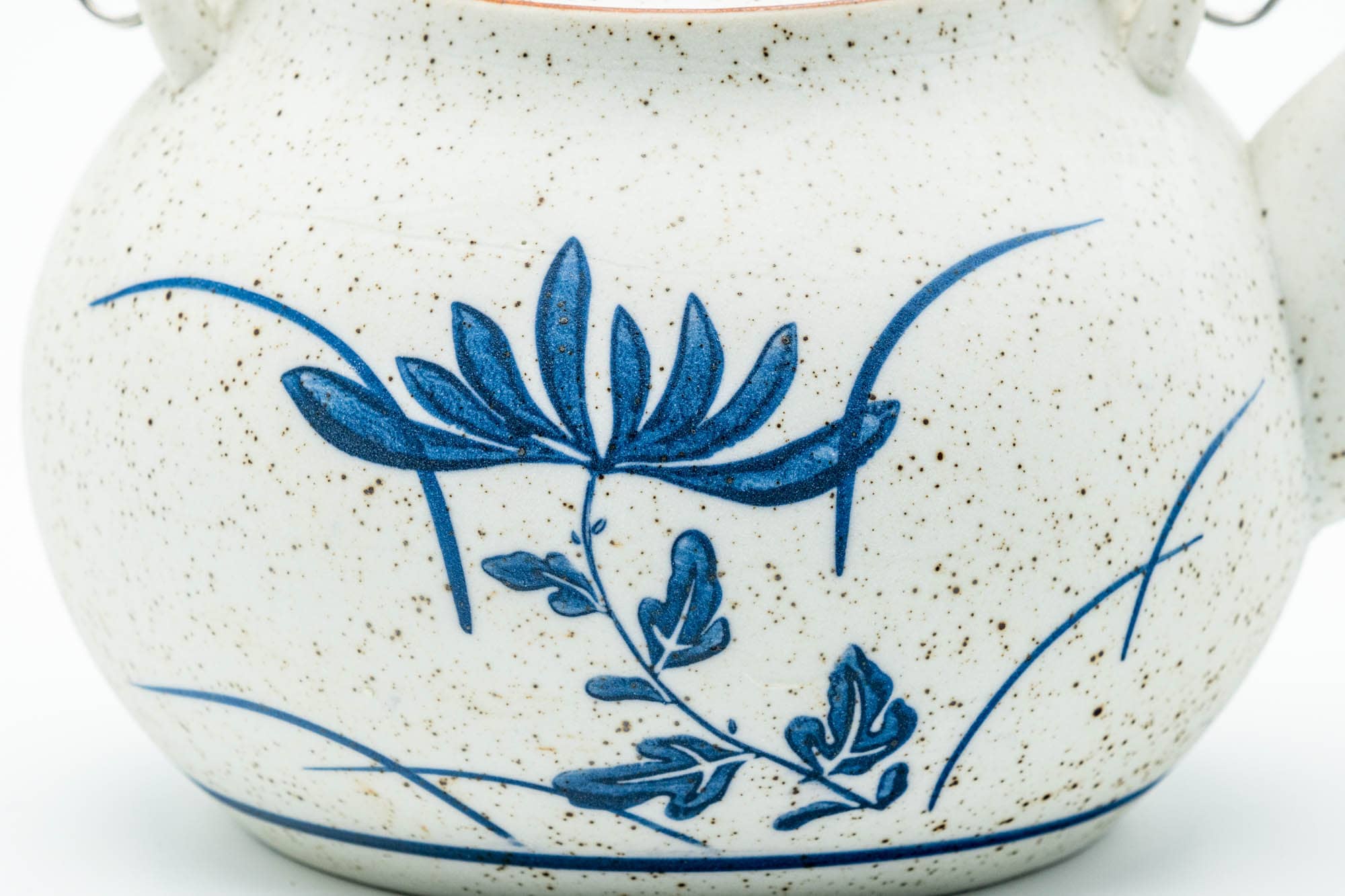 Japanese Dobin - Blue Floral White Textured Arita-yaki Porcelain Teapot - 500ml