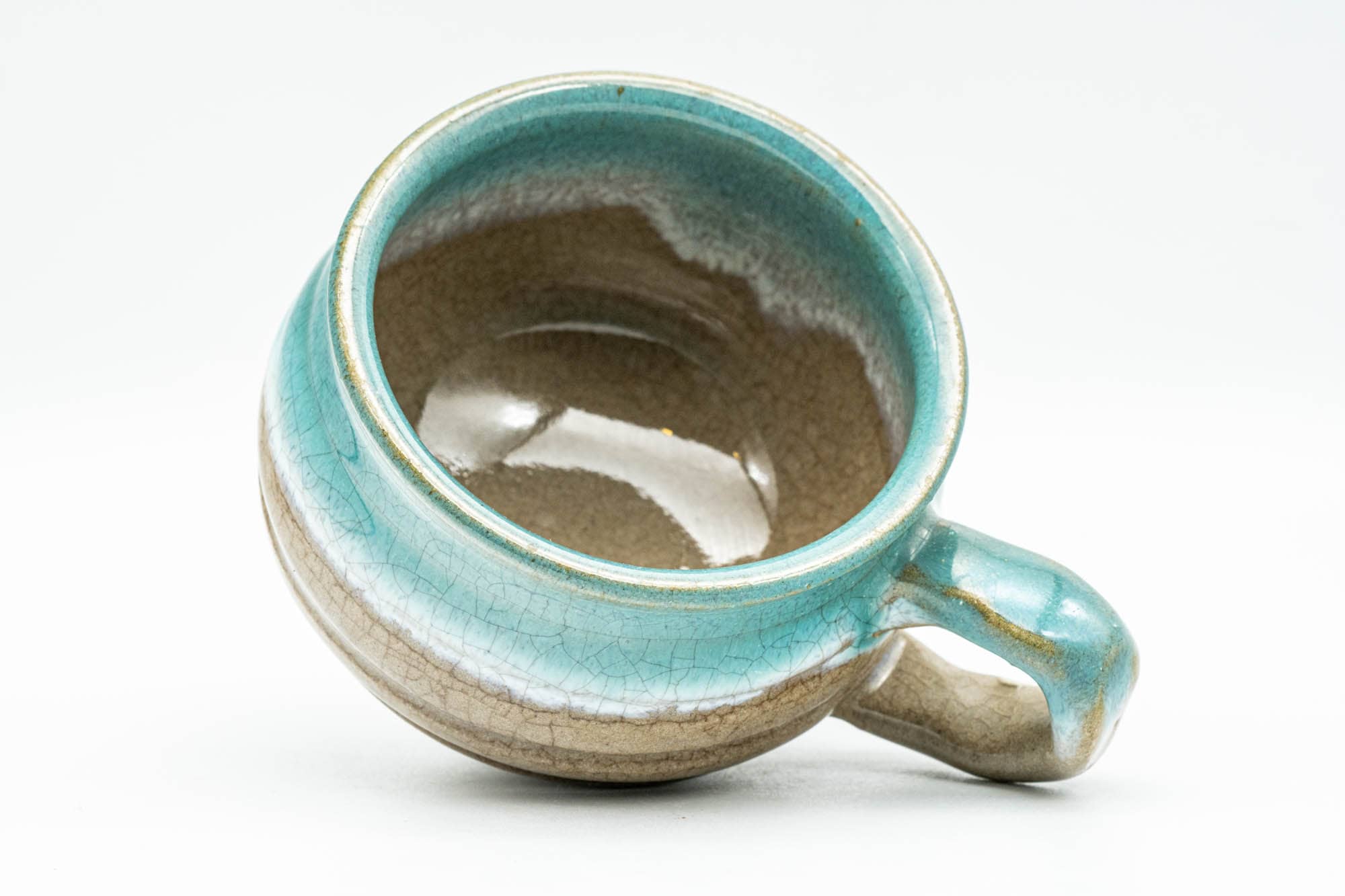 Japanese Teacup - Turquoise Agano-yaki Rear-Handled Ushirode Yunomi - 140ml