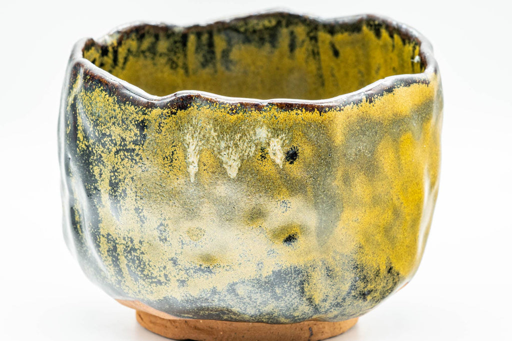 Japanese Matcha Bowl - Black and Yellow Undulating Wabi-Sabi Chawan - 450ml