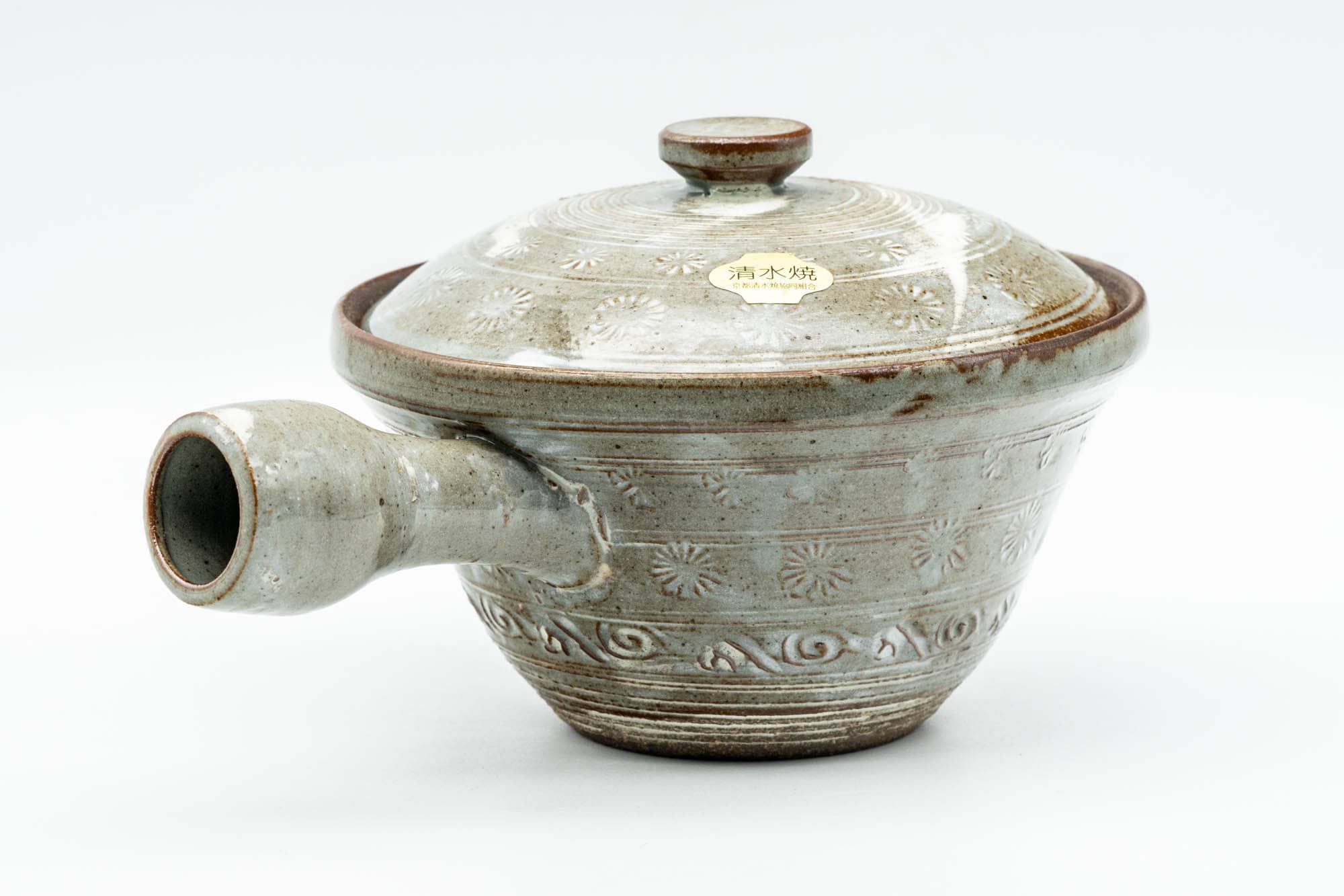 Japanese Kyusu - Chrysanthemum Grey Glazed Kiyomizu-yaki Do-ake Teapot - 200ml