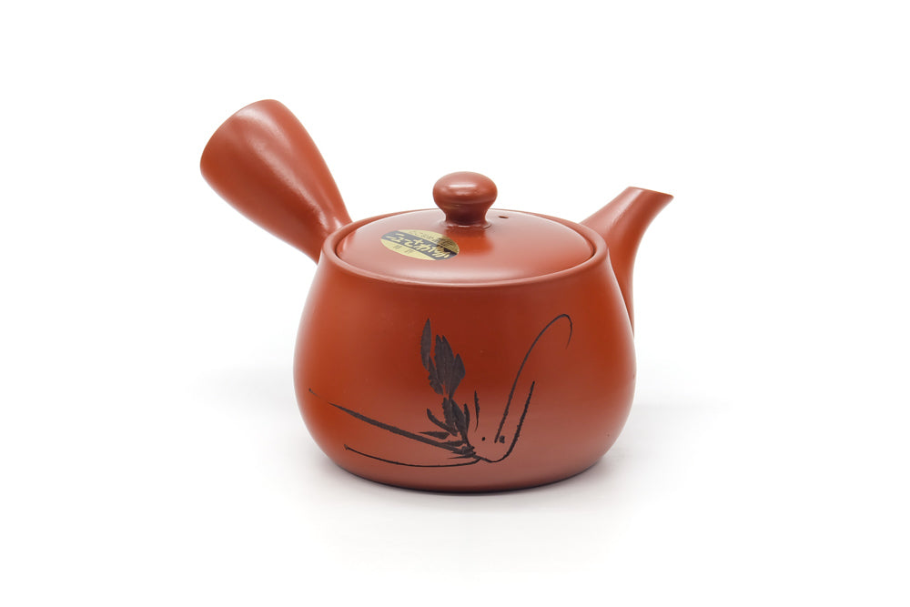 Japanese Kyusu - Long Grass Engraved Tokoname Mesh Teapot - 340ml