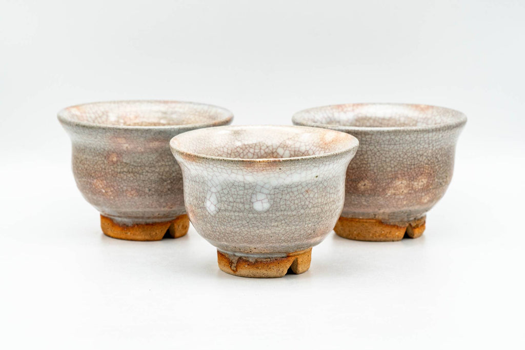 Japanese Teacups - Set of 3 Beige Drip-Glazed Gohonte Hagi-yaki Yunomi - 100ml