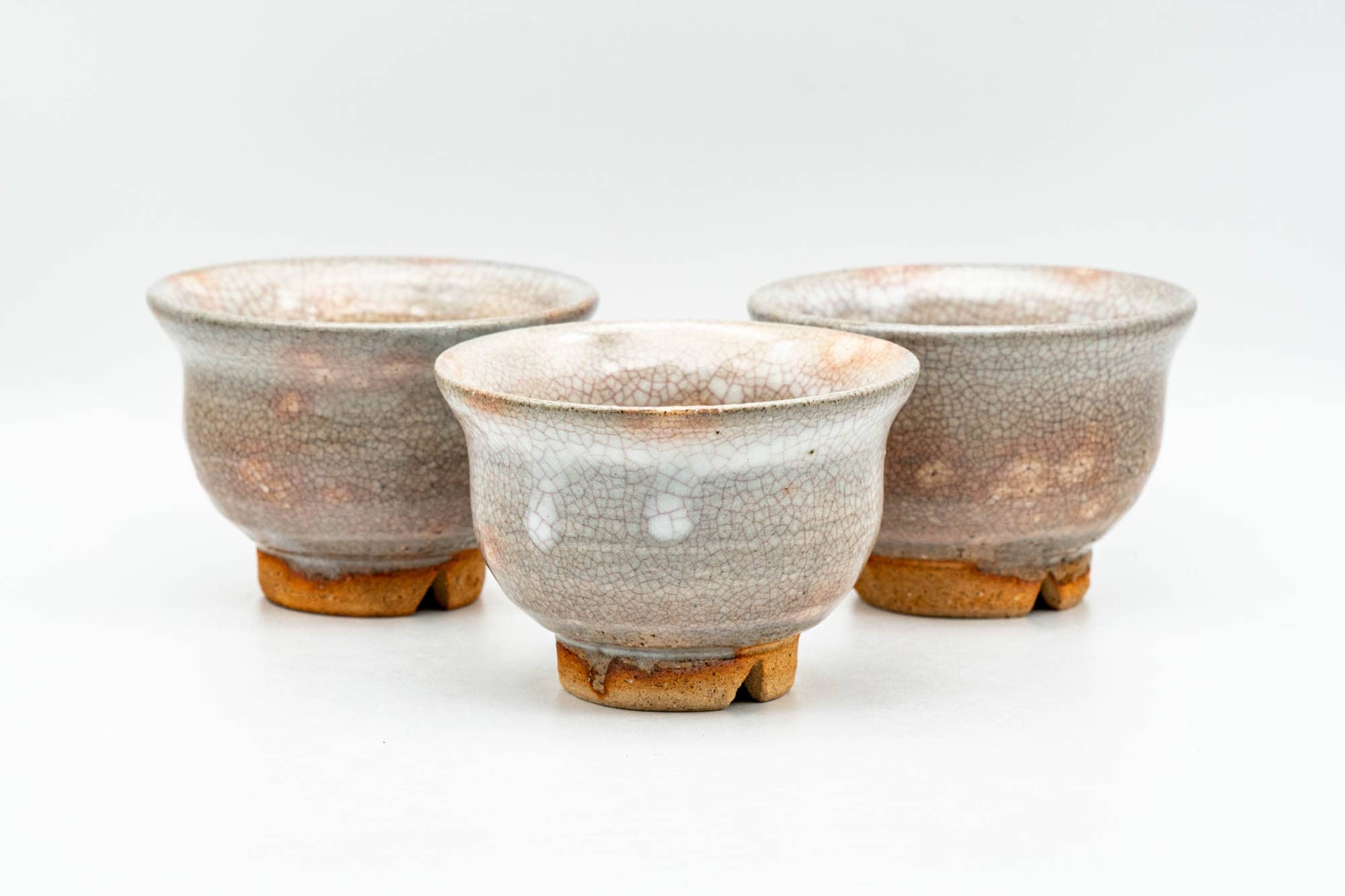 Japanese Teacups - Set of 3 Beige Drip-Glazed Gohonte Hagi-yaki Yunomi - 100ml