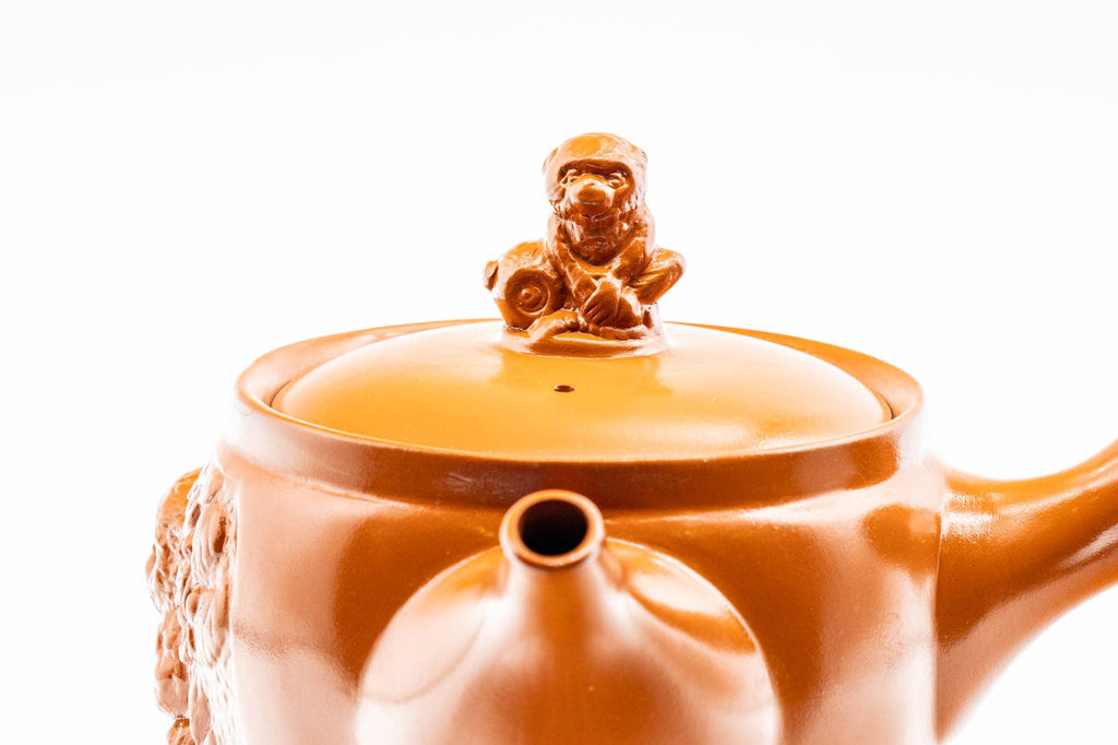 Japanese Kyusu - Monkeys and Leaves Tokoname-yaki Mesh Filter Teapot - 400ml