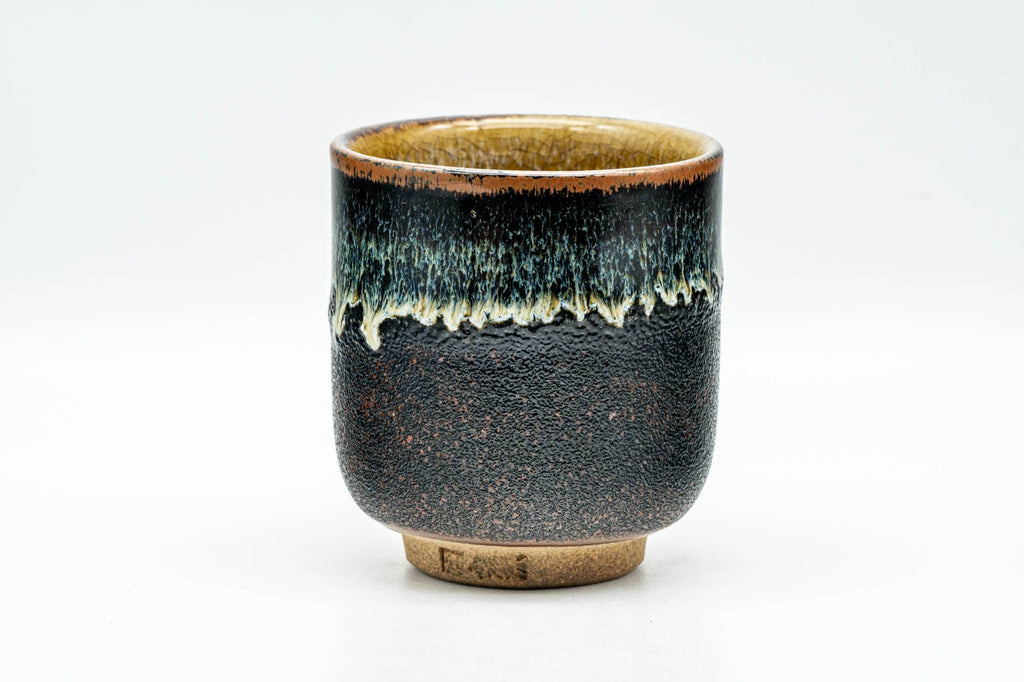 Japanese Teacup - Black Brown Drip-Glazed Yunomi - 150ml