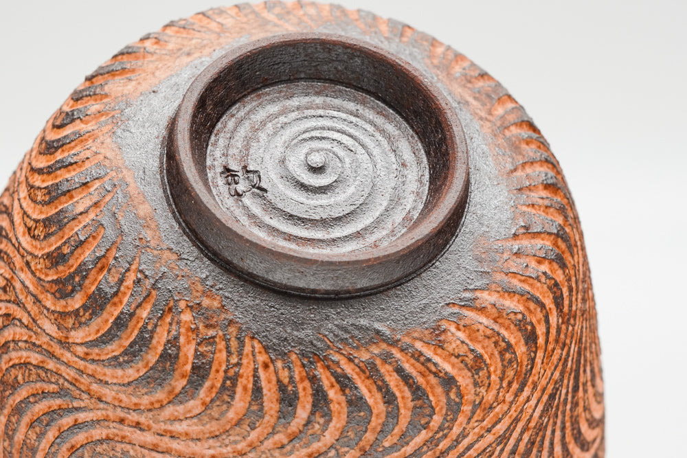 Wavy Red-Orange Kiyomizu-yaki Chawan