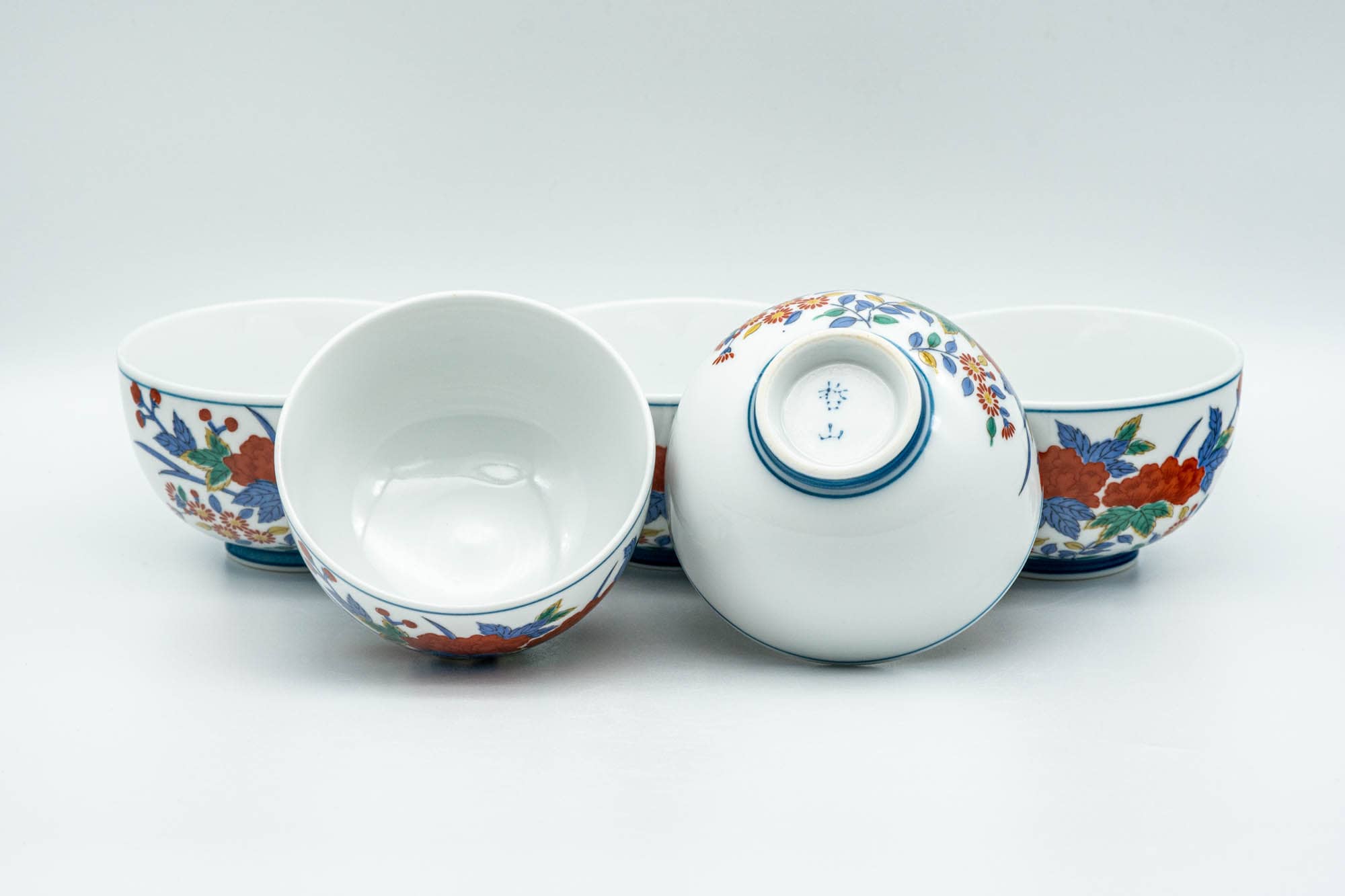 Japanese Tea Set - Floral Arita-yaki Debeso Kyusu Teapot with 5 Yunomi Teacups