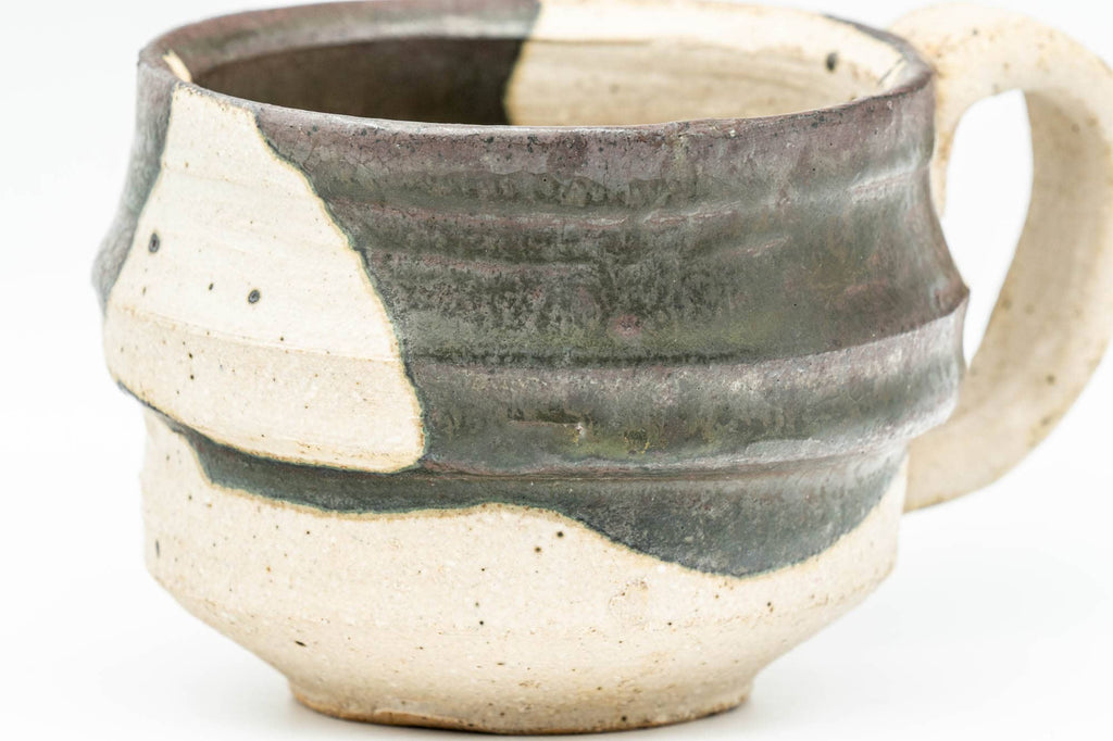 Japanese Teacup - Abstract Brown White Glazed Ushirode Yunomi - 200ml