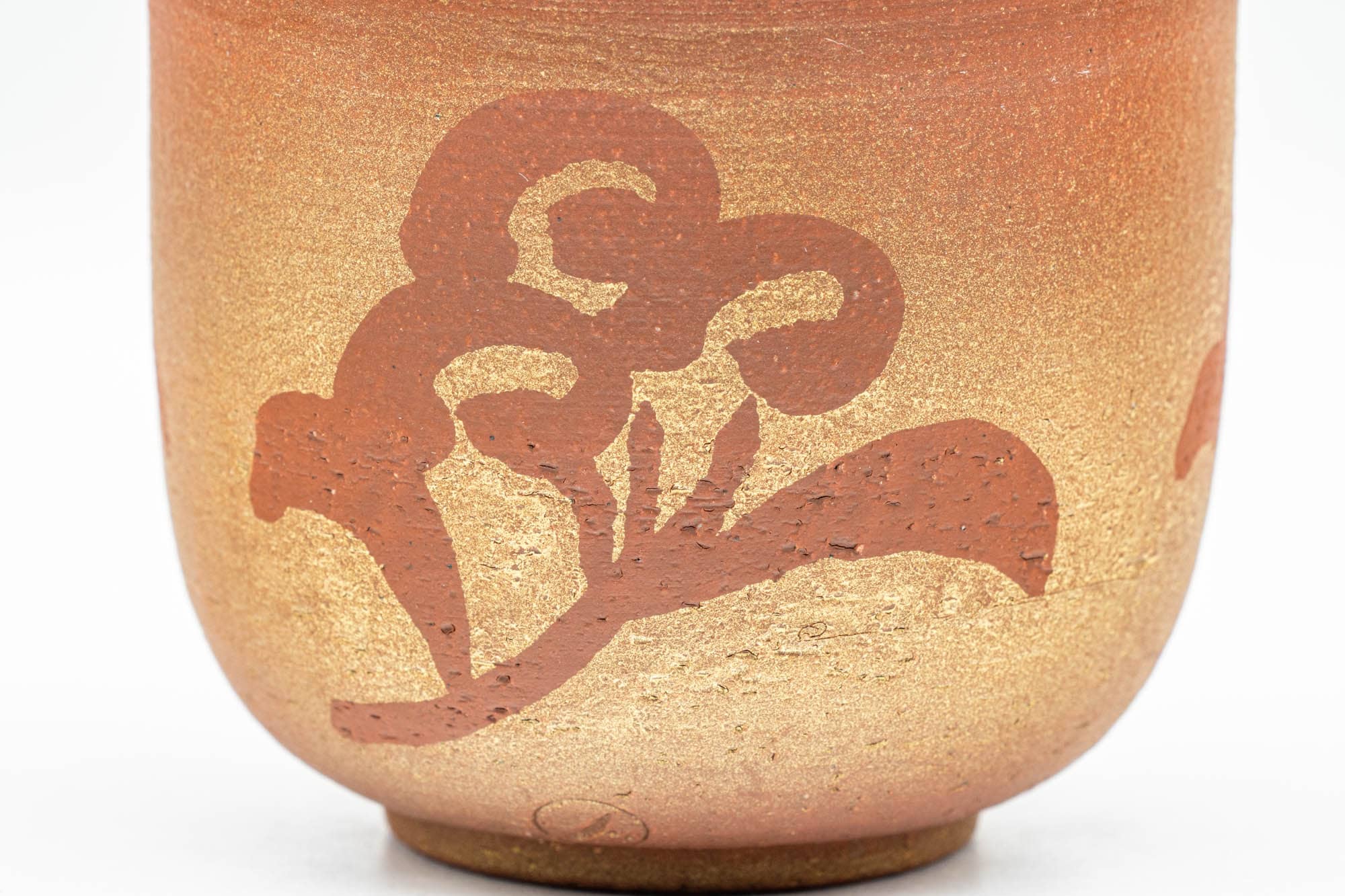 Japanese Teacup - Floral Textured Golden Red and White Inner Glazed Yunomi - 200ml