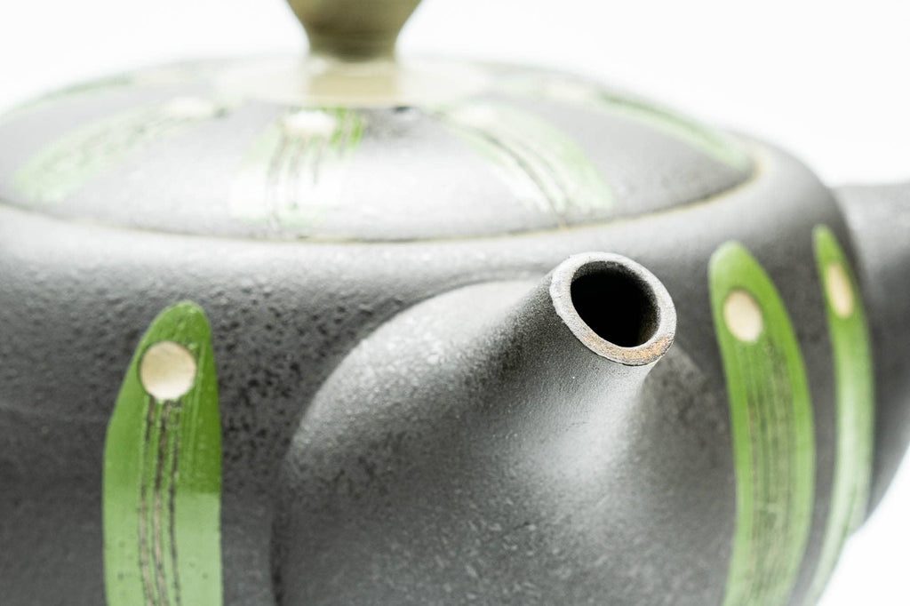Japanese Kyusu - Black Green Geometric Tokoname-yaki Mesh Teapot - 275ml