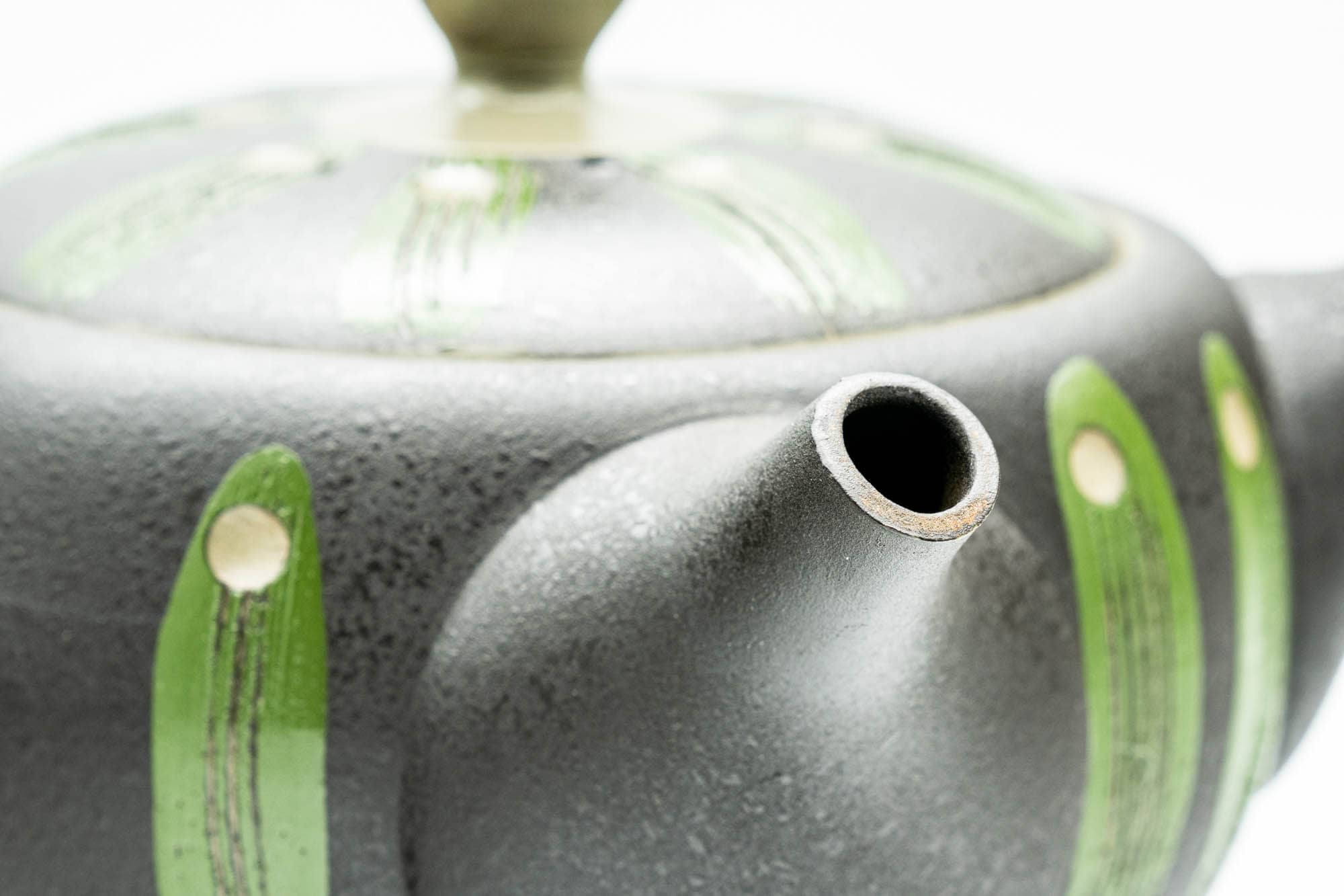 Japanese Kyusu - Black Green Geometric Tokoname-yaki Mesh Teapot - 275ml