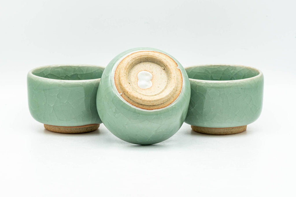 Japanese Teacups - Set of 3 Green Celadon Glazed Guinomi - 50ml