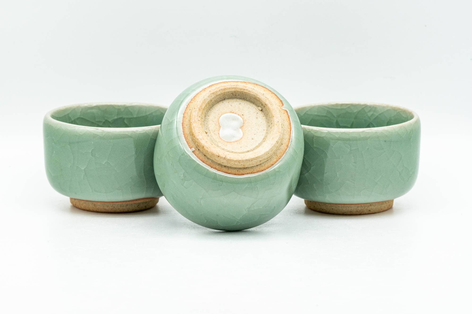 Japanese Teacups - Set of 3 Green Celadon Glazed Guinomi - 50ml