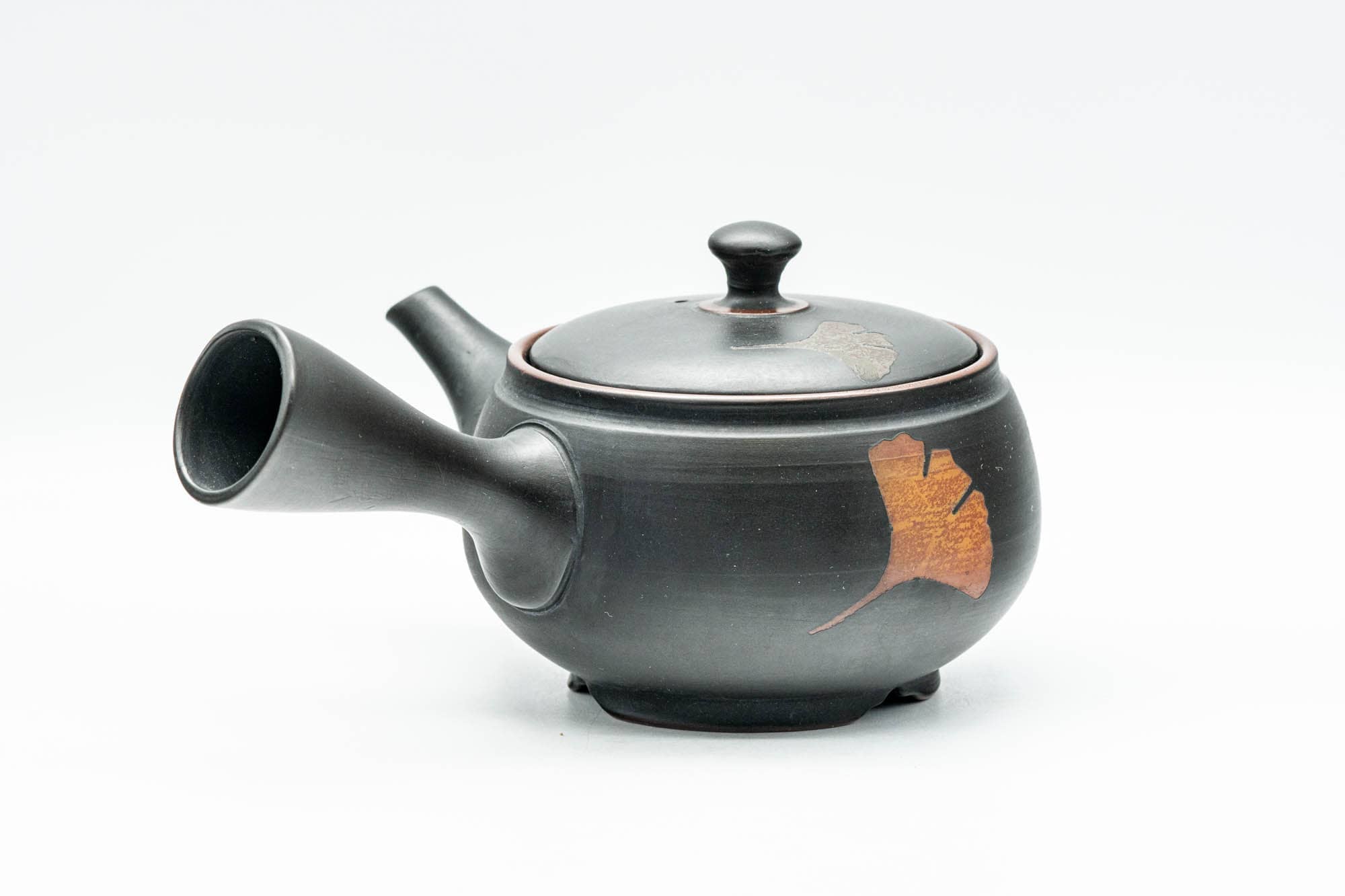 Japanese Kyusu - Black Kurodei Tokoname-yaki Ginkgo Leaf Teapot - 250ml