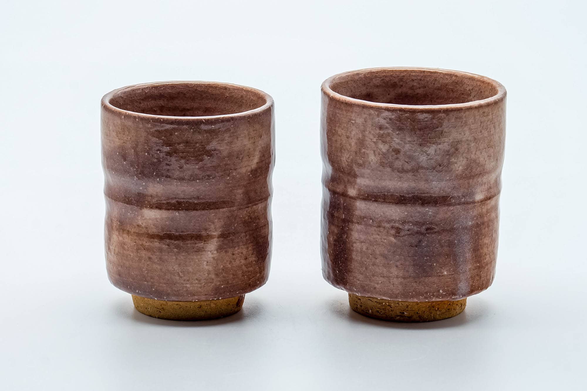 Japanese Teacups - Pair of Beige White Drip-Glazed Waisted Hagi-yaki Meoto Yunomi
