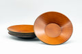 Japanese Chataku - Set of 5 Orange Wood Patterned Black Lacquer Tea Saucers