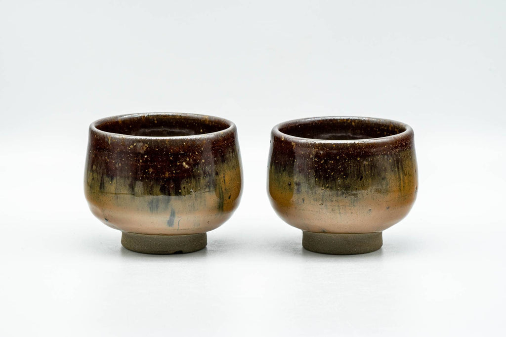 Japanese Teacups - Pair of Brown Drip-Glazed Yunomi - 100ml