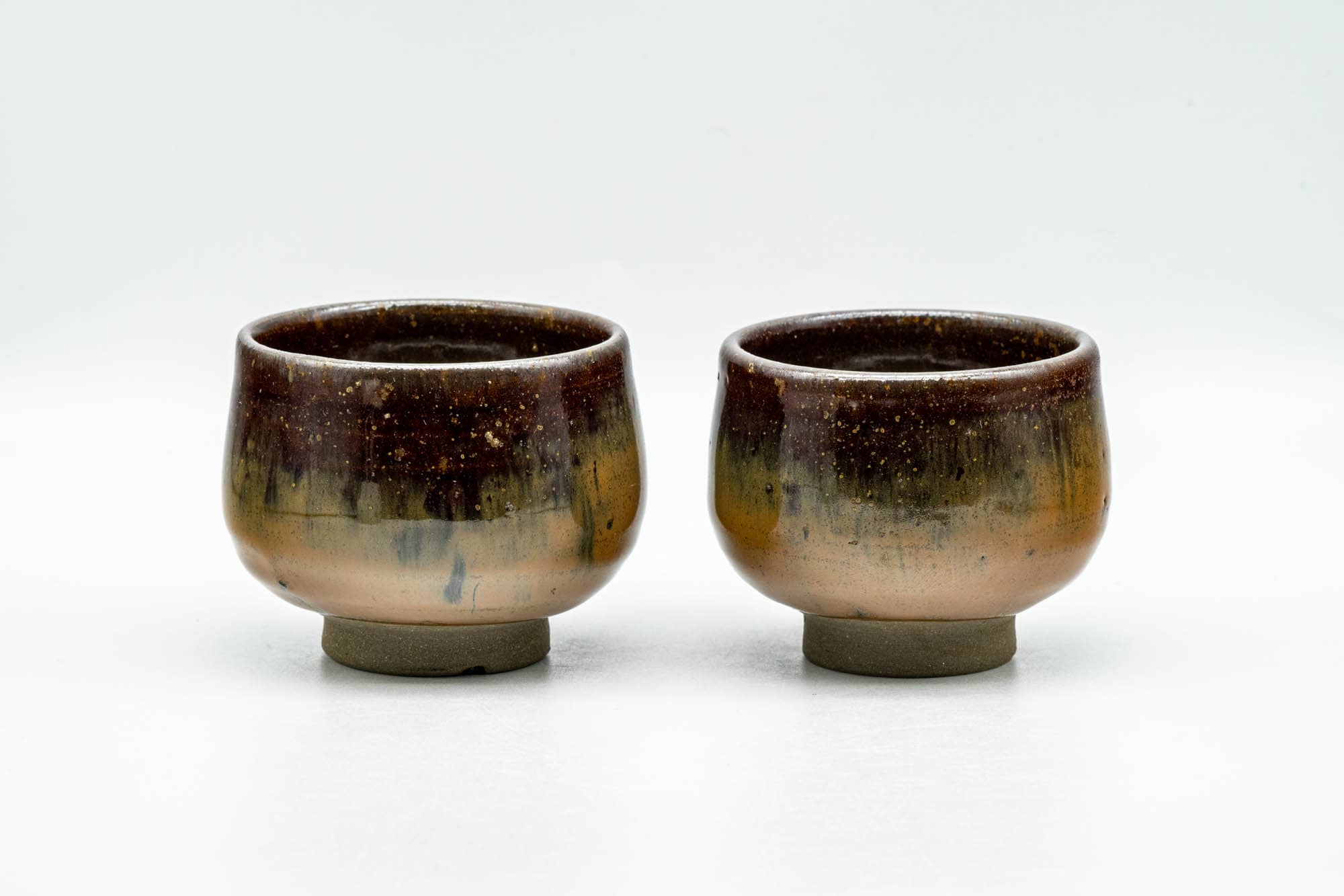 Japanese Teacups - Pair of Brown Drip-Glazed Yunomi - 100ml