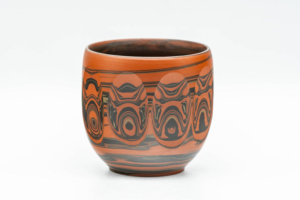 Japanese Teacup - 谷川黙山 Tanikawa Mokuzan - Faceted Red Nerikomi Tokoname-yaki Yunomi - 85ml