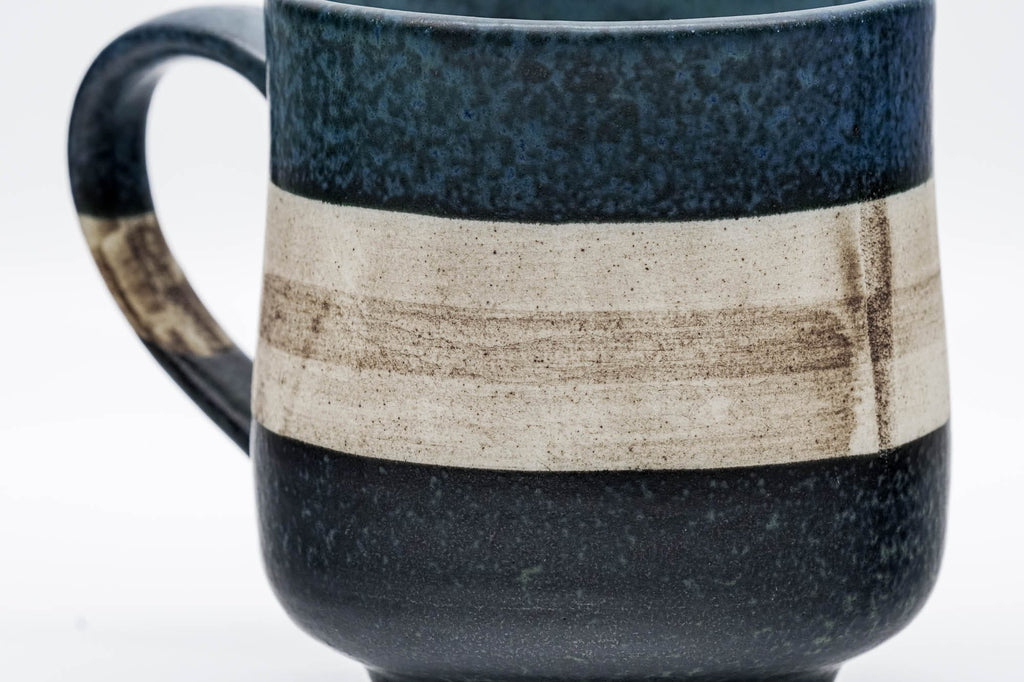 Blue Beige Black Striped Mino-yaki Mug - 280ml