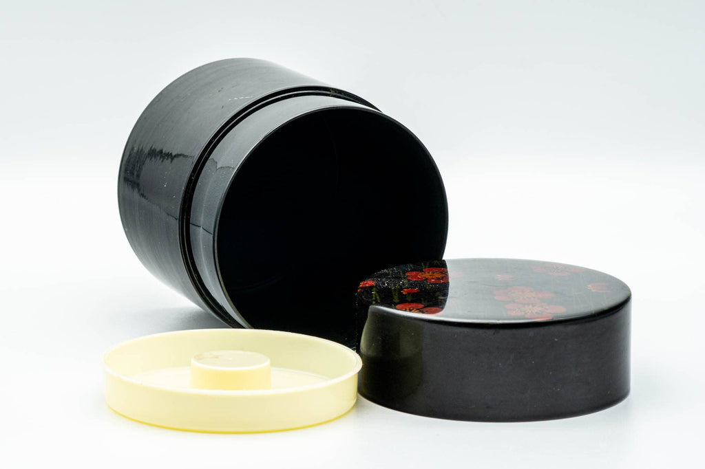 Japanese Chazutsu - Red Blossoms Black Plastic Tea Canister - 300ml