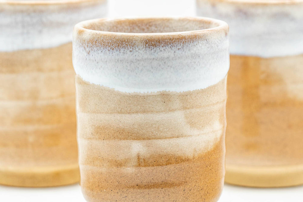 Japanese Teacups - Set of 3 Beige Milky White Hagi-yaki Yunomi - 125ml