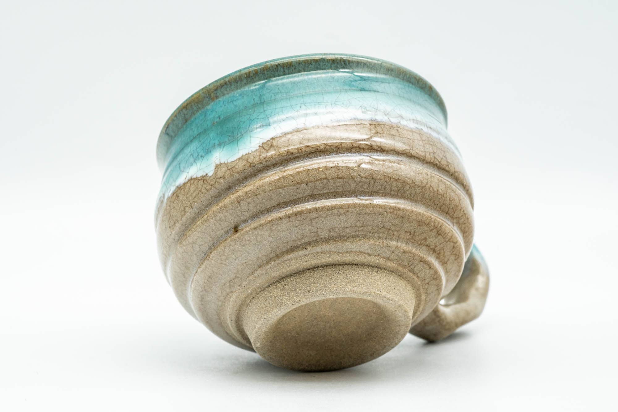 Japanese Teacup - Turquoise Agano-yaki Rear-Handled Ushirode Yunomi - 140ml