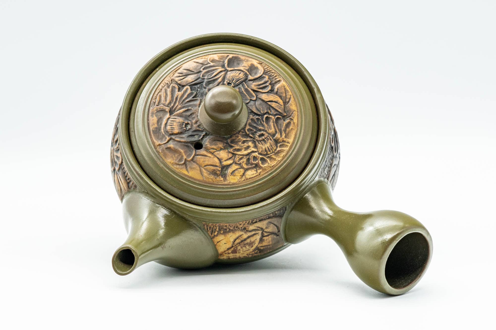 Japanese Kyusu - Green Floral Tokoname-yaki Nozomi Teapot - 200ml