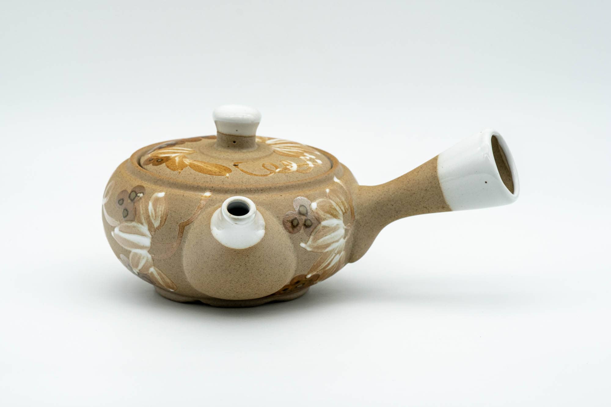 Japanese Kyusu - Floral Beige Glazed Porcelain Teapot - 300ml