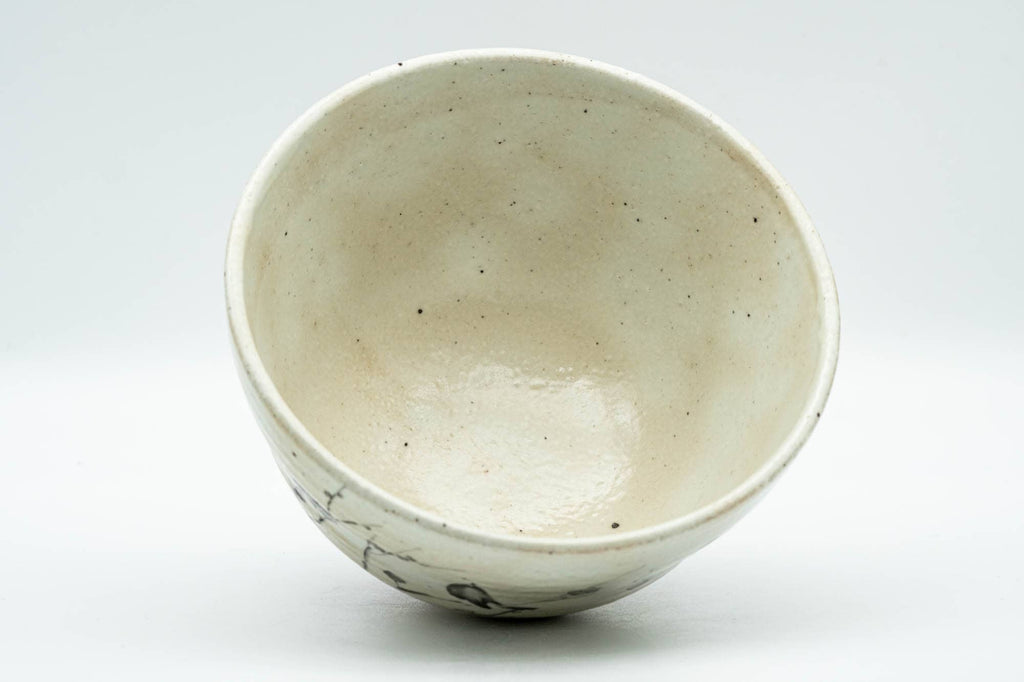 Japanese Matcha Bowl - Bunny Rabbit Plum Blossoms Milky White Glazed Chawan - 300ml