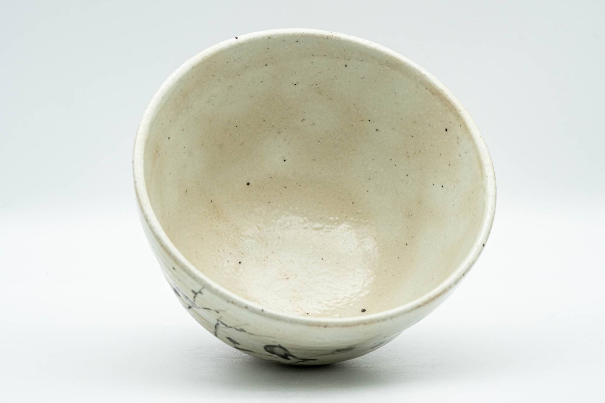 Japanese Matcha Bowl - Bunny Rabbit Plum Blossoms Milky White Glazed Chawan - 300ml