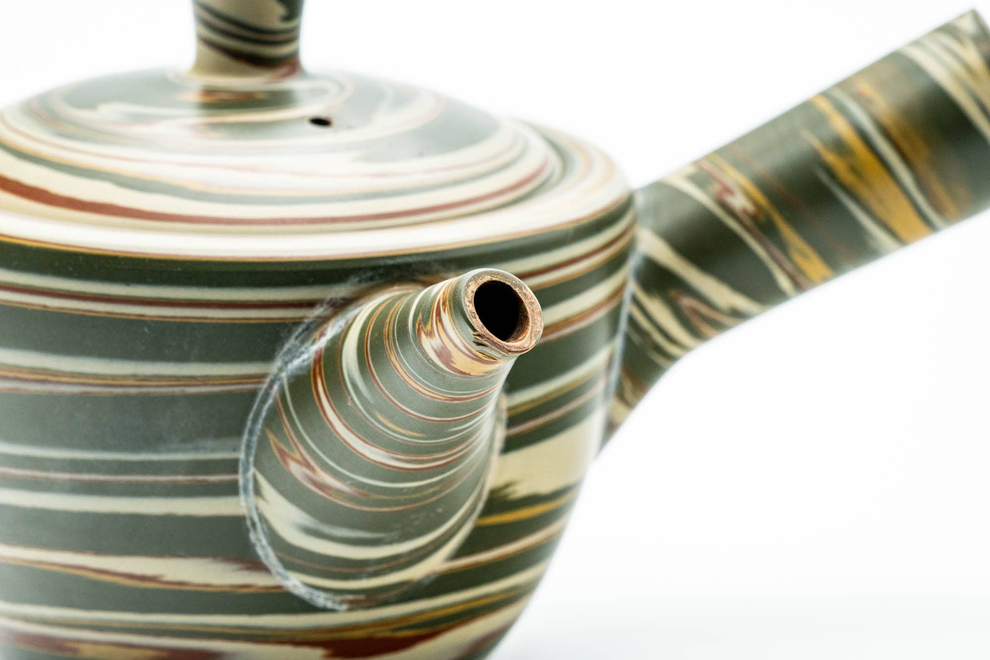 Japanese Kyusu - Green Marbled Nerikomi Weathered Tokoname-yaki Teapot - 220ml