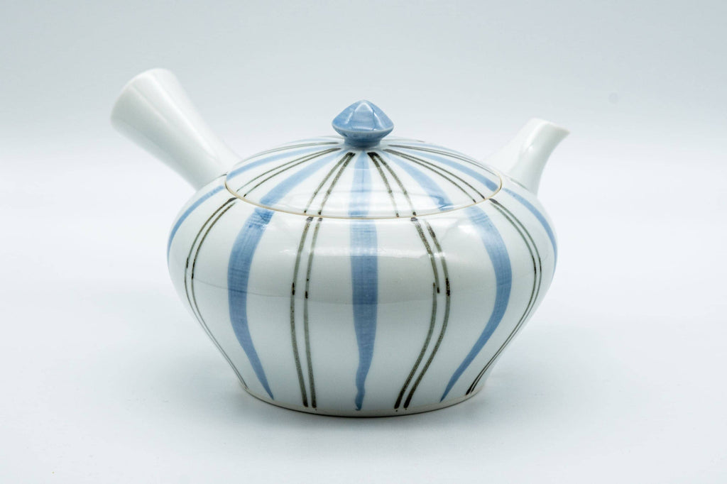 Japanese Kyusu - Blue Striped Arita-yaki Debeso Teapot - 300ml