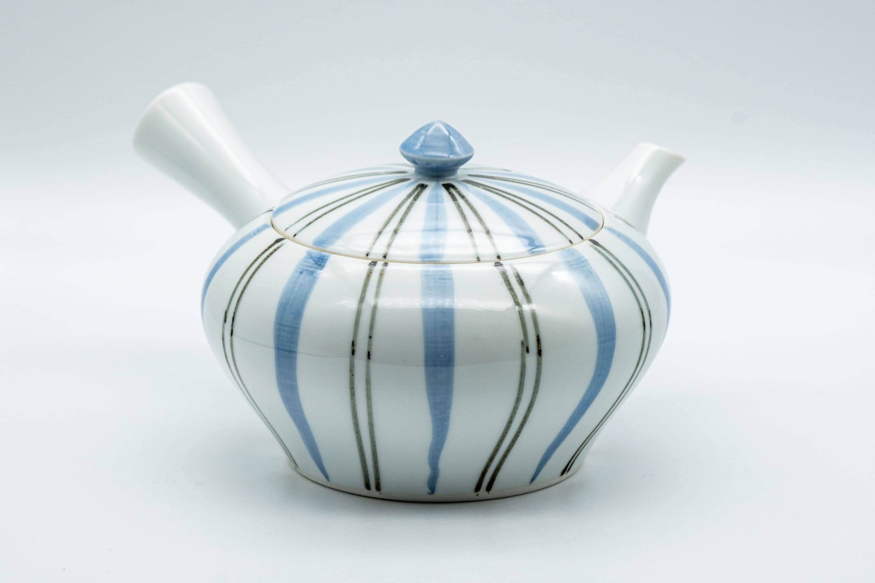 Japanese Kyusu - Blue Striped Arita-yaki Debeso Teapot - 300ml