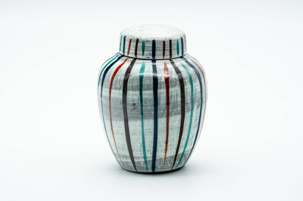 Japanese Chatsubo - Striped Brush Stroke Glazed Tea Canister - 200ml