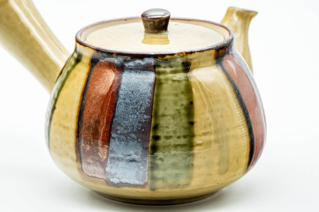 Japanese Kyusu - Beige Colourfully Striped Ceramic Filter Teapot - 400ml