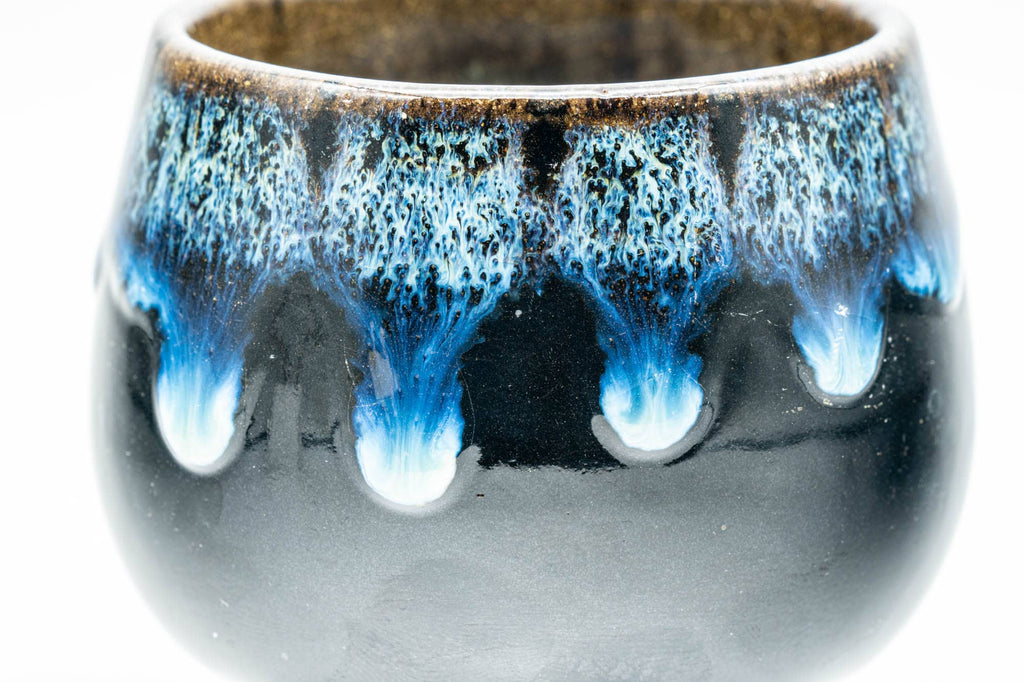 Japanese Teacup - Black and Blue Drip-Glazed Yunomi - 110ml