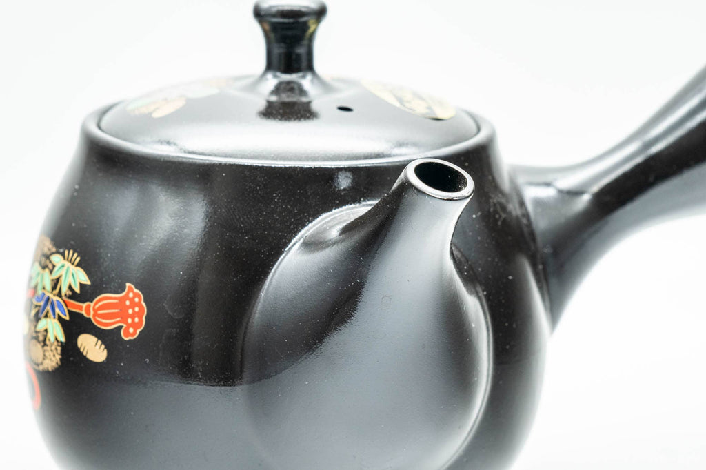 Japanese Kyusu - Floral Black Kurodei Tokoname-yaki Teapot - 400ml