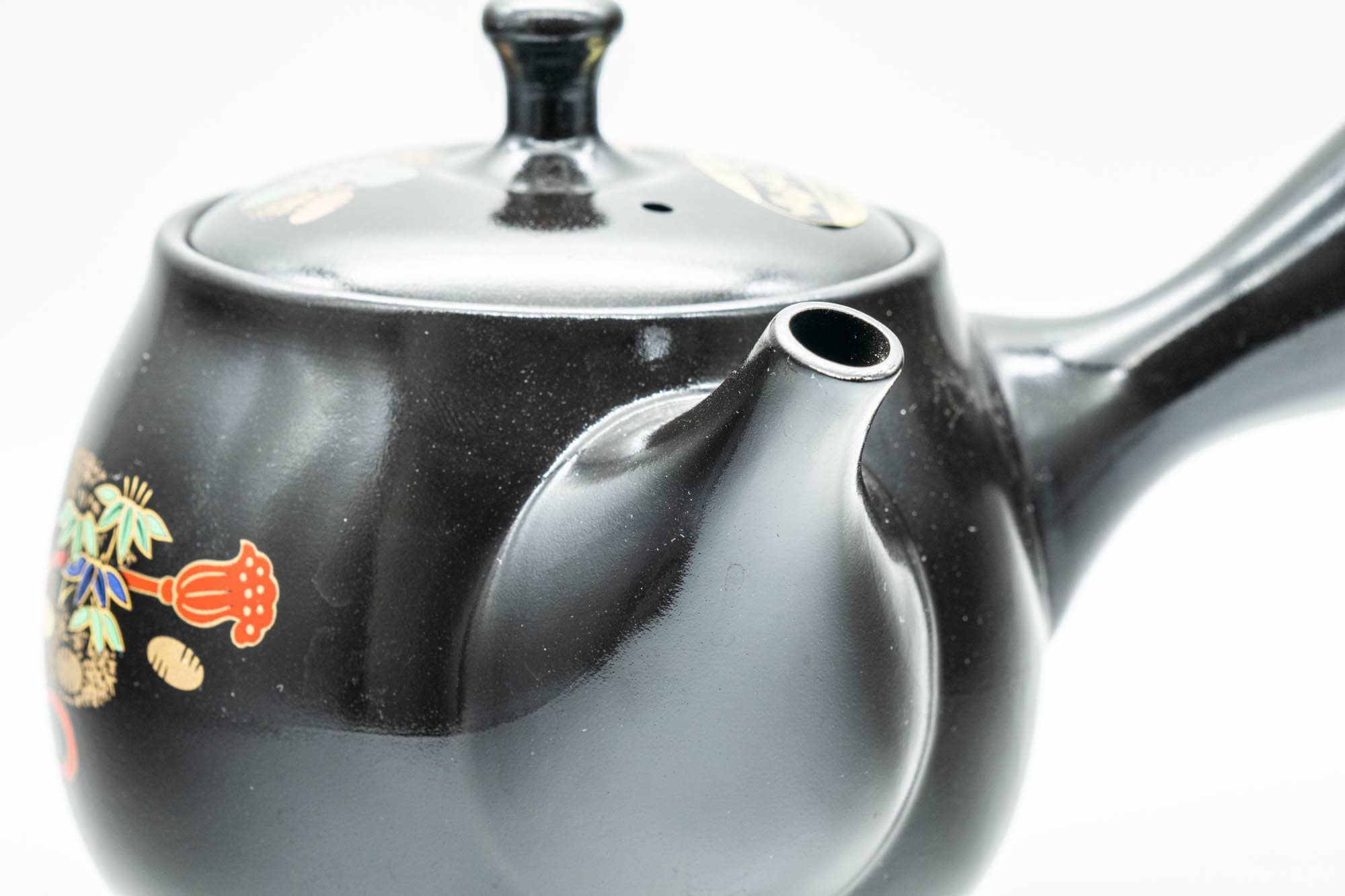 Japanese Kyusu - Floral Black Kurodei Tokoname-yaki Teapot - 400ml