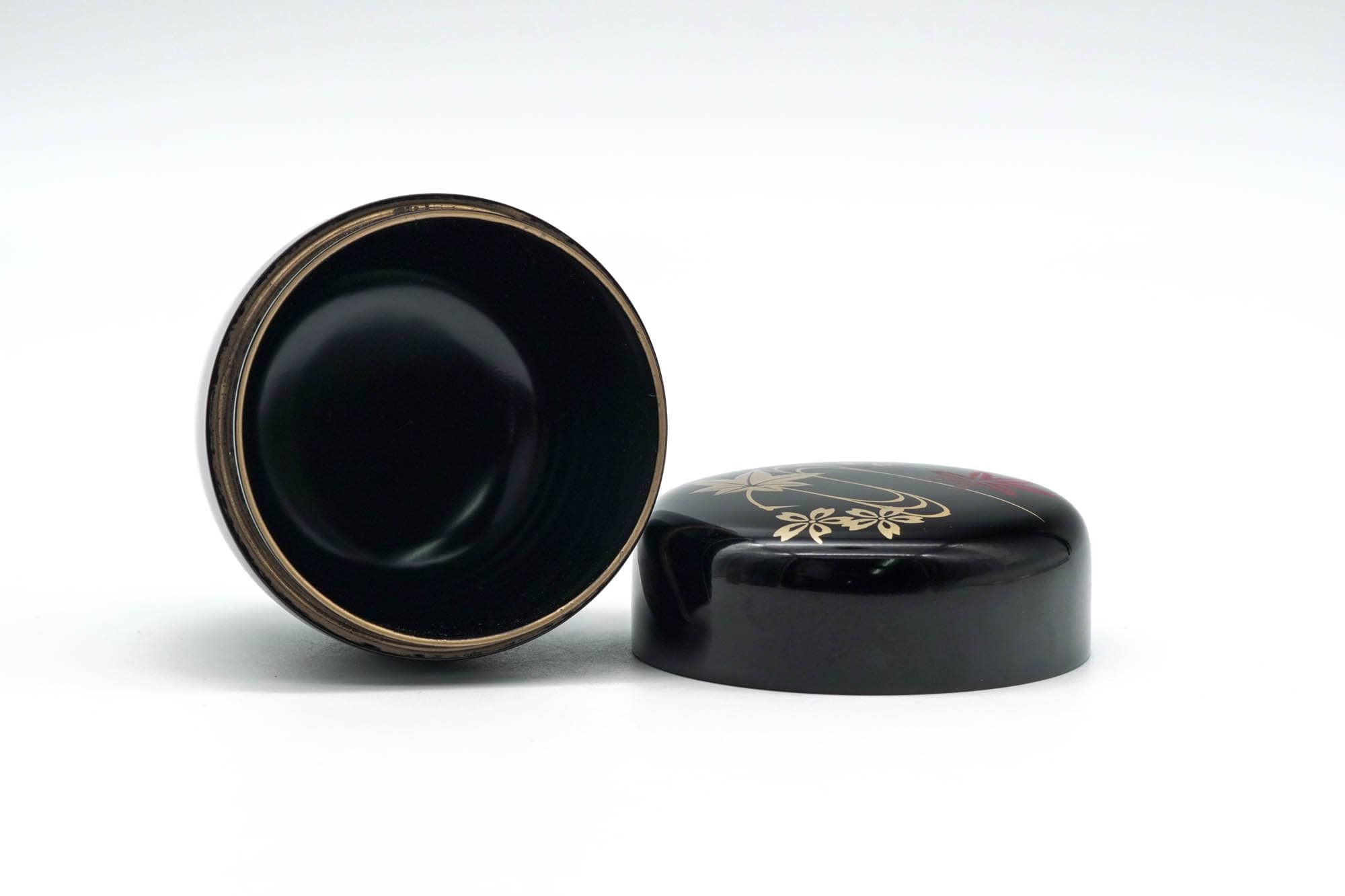 Japanese Canister - Autumn Leaves Black Lacquer Matcha Tea Caddy - 100ml