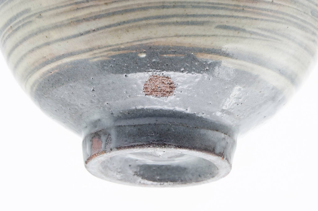Japanese Matcha Bowl - Grey White Hakeme Glazed Chawan - 440ml