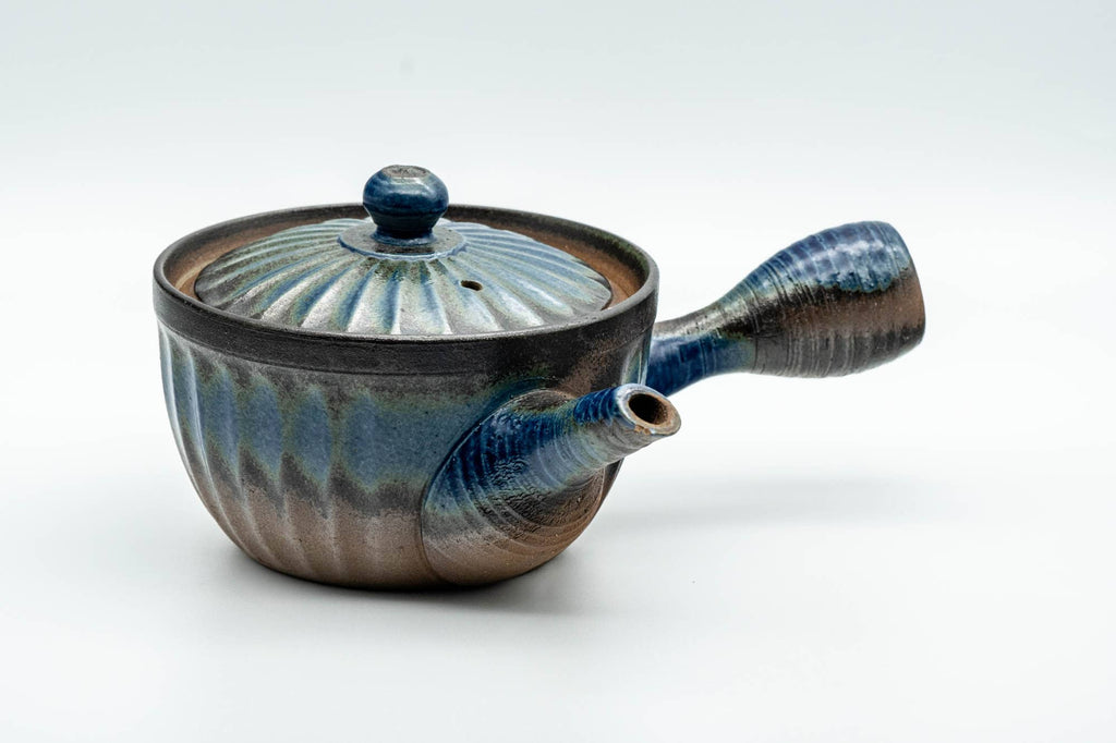 Japanese Kyusu - Blue Brown Wavy Body Nozomi Teapot - 225ml