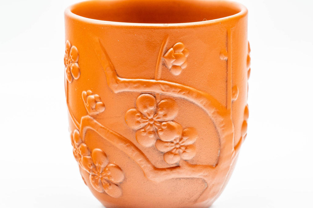 Japanese Teacup - Floral Sculpted Red Shudei Tokoname-yaki Yunomi - 125ml