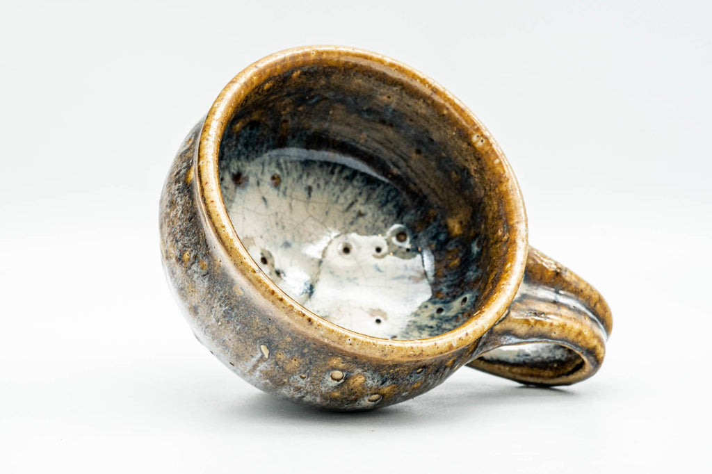 Japanese Teacup - Brown White Drip-Glazed Rear-Handled Ushirode Yunomi - 150ml