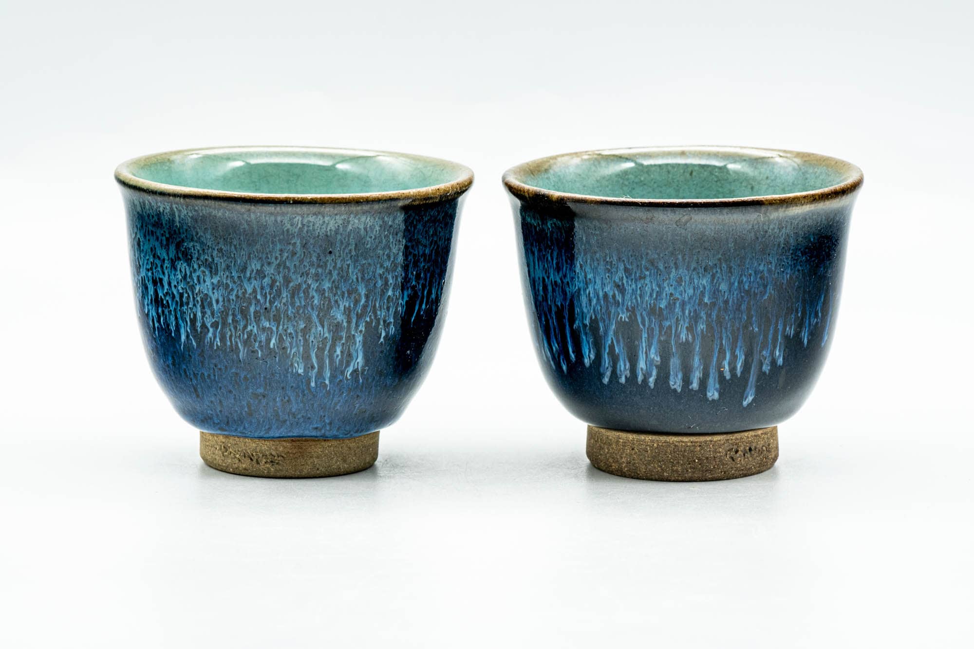 Japanese Teacups - Pair of Blue Turquoise Glazed Agano-yaki Yunomi - 90ml