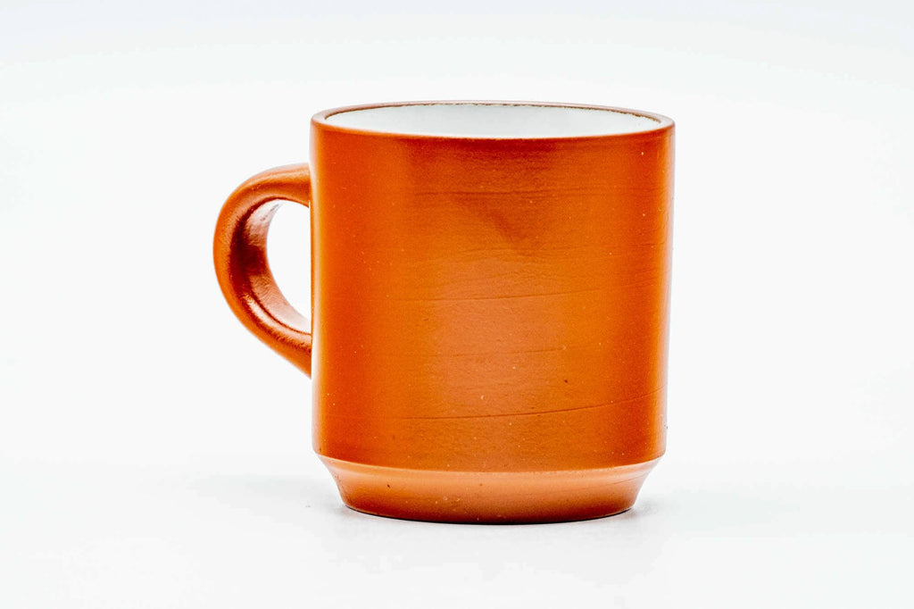 Japanese Teacup - Bamboo Engraved White Inner-Glazed Red Shudei Tokoname-yaki Yunomi - 85ml