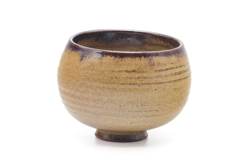 Japanese Matcha Bowl - Mottled Brown Yellow Glazed Wa-nari Chawan - 600ml