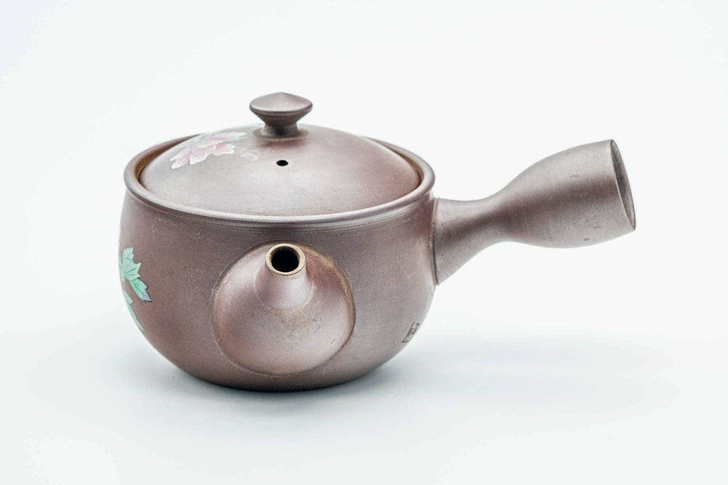 Japanese Kyusu - Floral Painted Purple Clay Mesh Filter Teapot - 230ml